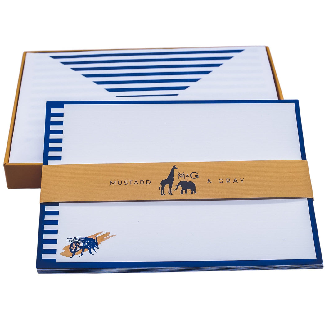 Wholesale Notes from a Honey Bee Notecard Set with Lined Envelopes - Mustard and Gray Trade Homeware and Gifts - Made in Britain