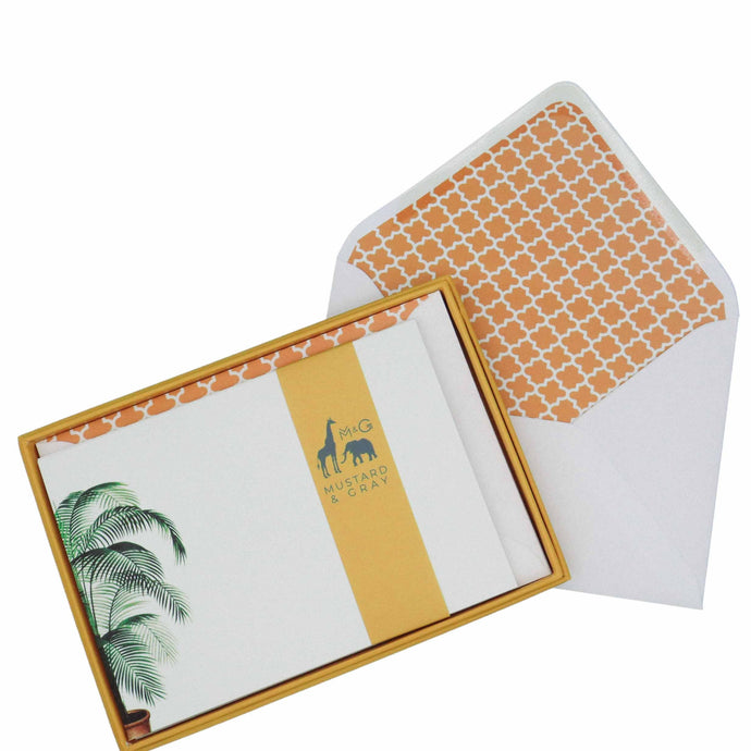 Wholesale Potted Palm Notecard Set with Lined Envelopes - Mustard and Gray Trade Homeware and Gifts - Made in Britain
