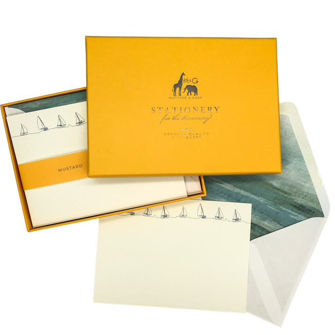 Wholesale Regatta Notecard Set with Lined Envelopes - Mustard and Gray Trade Homeware and Gifts - Made in Britain