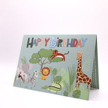 Load image into Gallery viewer, Wholesale Safari Animals Birthday Card - Mustard and Gray Trade Homeware and Gifts - Made in Britain
