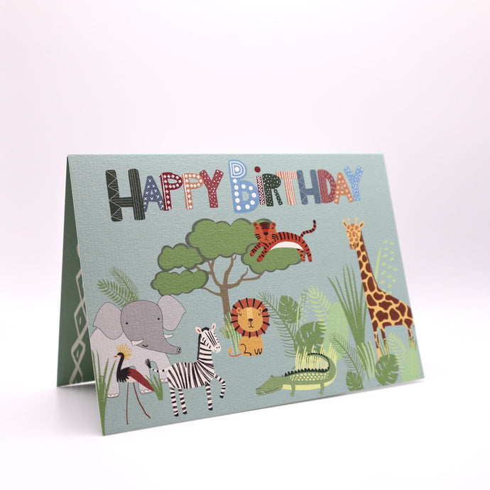 Wholesale Safari Animals Birthday Card - Mustard and Gray Trade Homeware and Gifts - Made in Britain