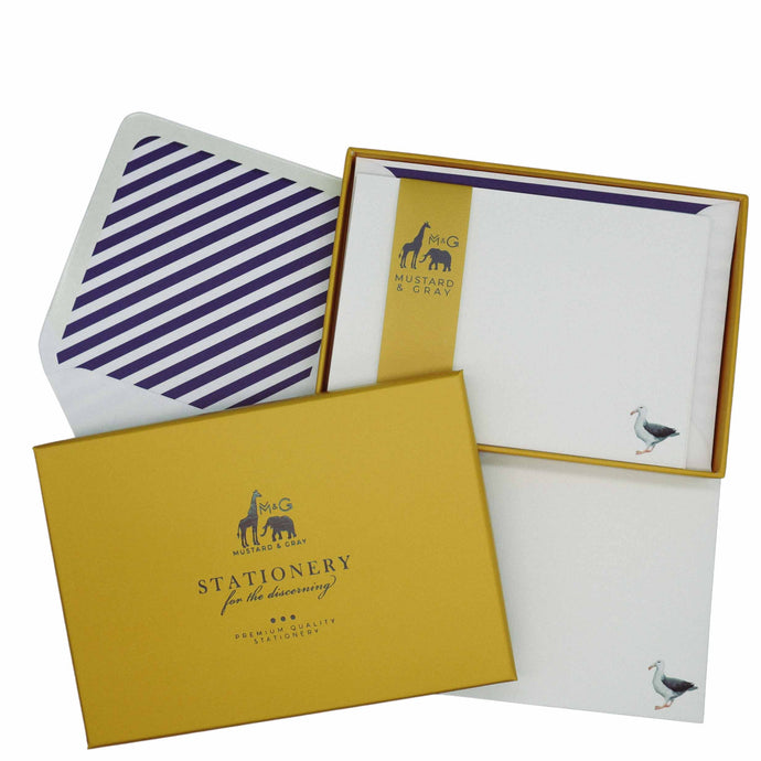 Wholesale Seagull Notecard Set with Lined Envelopes - Mustard and Gray Trade Homeware and Gifts - Made in Britain