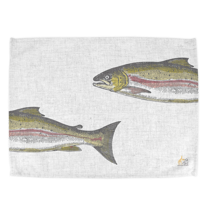 Wholesale Severn Salmon Tea Towel - Mustard and Gray Trade Homeware and Gifts - Made in Britain