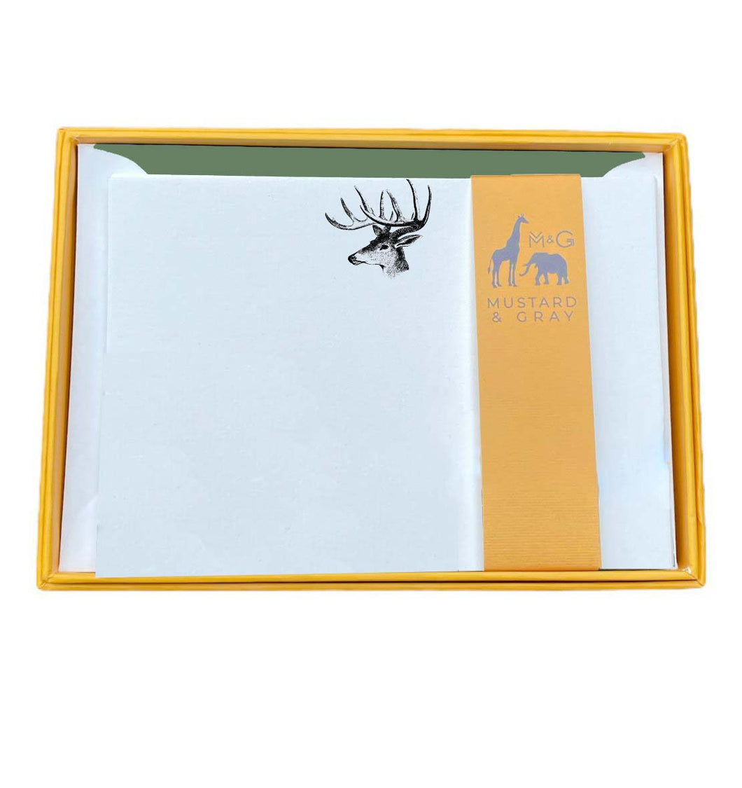 Wholesale Stag Notecard Set with Lined Envelopes - Mustard and Gray Trade Homeware and Gifts - Made in Britain