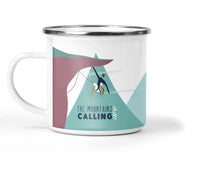Load image into Gallery viewer, Wholesale The Mountains Are Calling Climbing Enamel Metal Tin Cup - Mustard and Gray Trade Homeware and Gifts - Made in Britain
