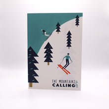 Load image into Gallery viewer, Wholesale The Mountains are Calling &quot;Snow Skiing&quot; Greetings Card - Mustard and Gray Trade Homeware and Gifts - Made in Britain
