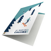 Load image into Gallery viewer, Wholesale The Mountains are Calling &quot;Snow Skiing&quot; Greetings Card - Mustard and Gray Trade Homeware and Gifts - Made in Britain

