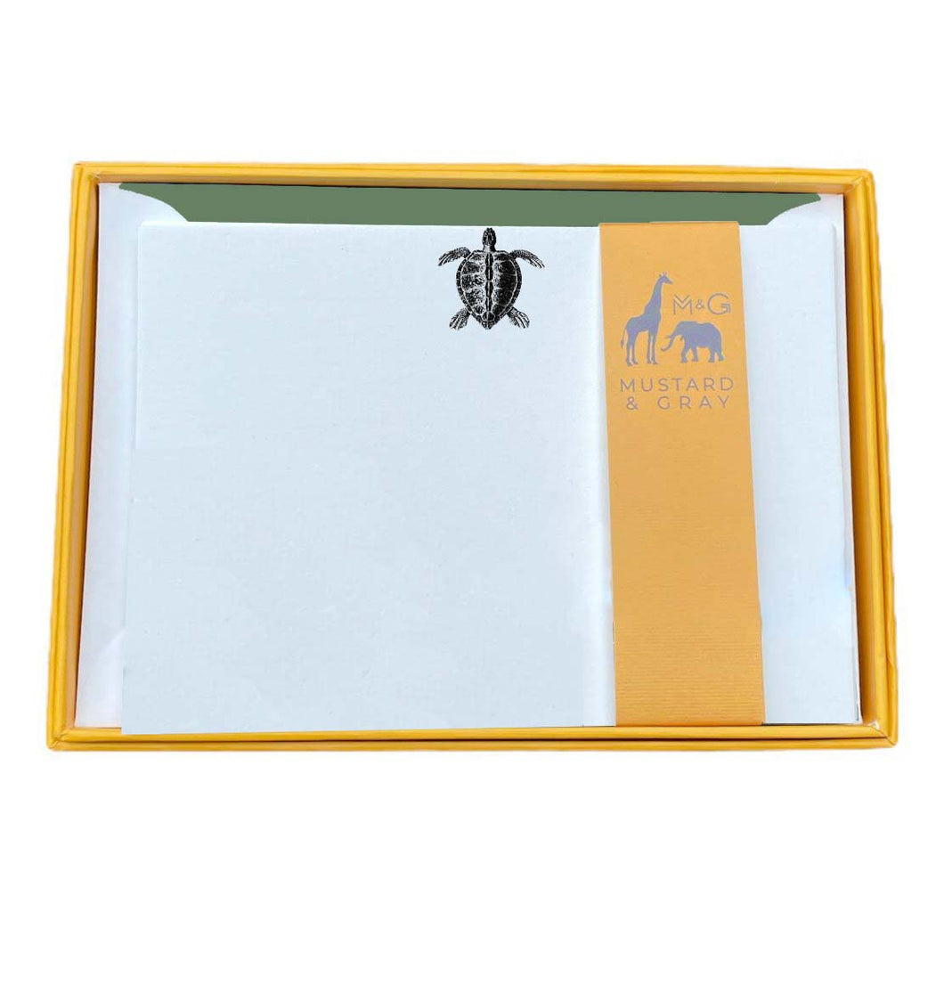 Wholesale Turtle Notecard Set with Lined Envelopes - Mustard and Gray Trade Homeware and Gifts - Made in Britain