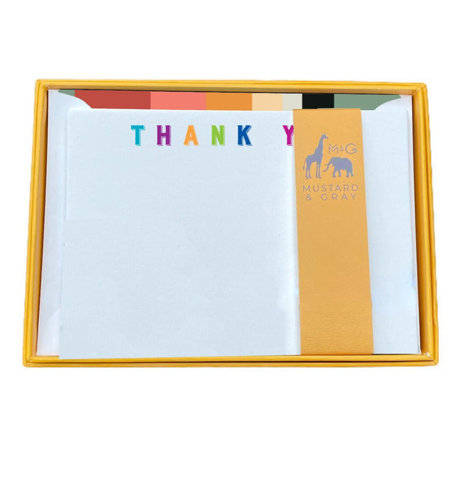 Wholesale Typography Thank You Notecard Set with Lined Envelopes - Mustard and Gray Trade Homeware and Gifts - Made in Britain