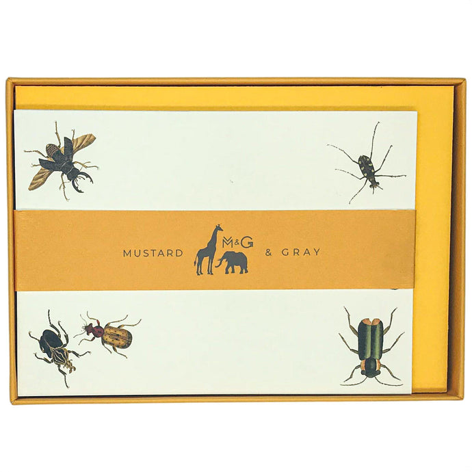 Wholesale Vintage Bugs Notecard Set - Mustard and Gray Trade Homeware and Gifts - Made in Britain