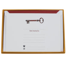 Load image into Gallery viewer, Wholesale Vintage Key Change of Address Card Set with Lined Envelopes - Mustard and Gray Trade Homeware and Gifts - Made in Britain
