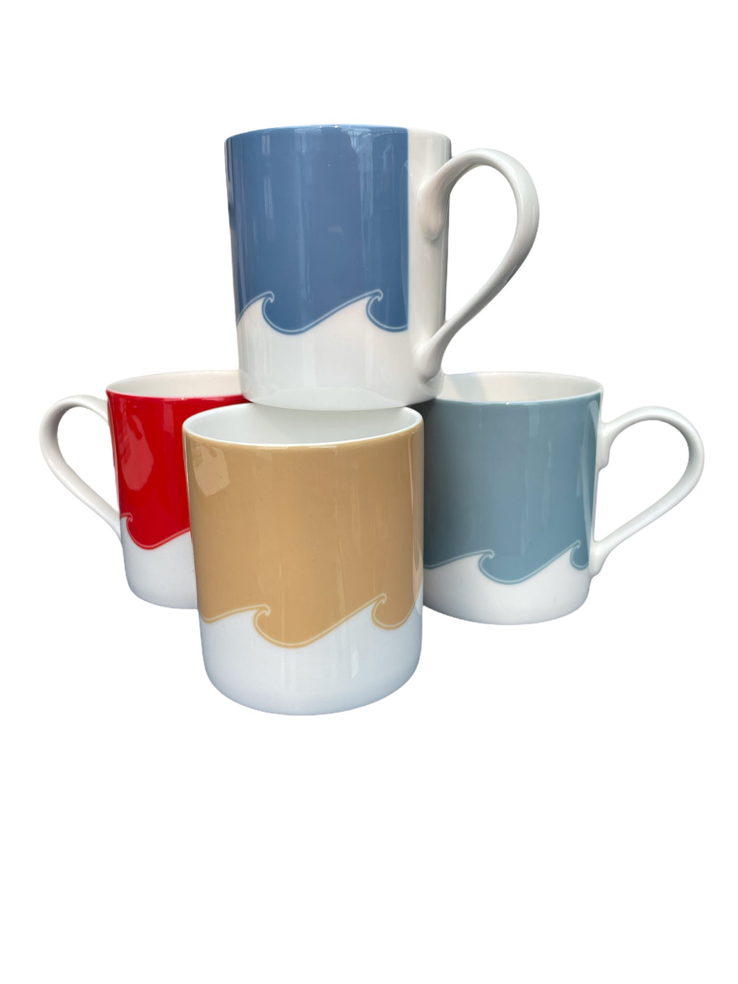 Wholesale Waves Mug Set (Four 250ml Mugs) - Mustard and Gray Trade Homeware and Gifts - Made in Britain