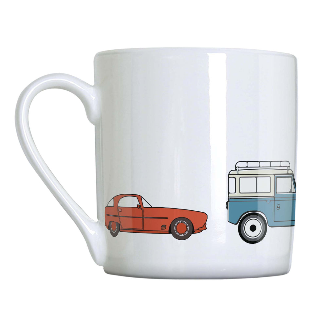 Wholesale Weekend Wheels 350ml Mug - Mustard and Gray Trade Homeware and Gifts - Made in Britain