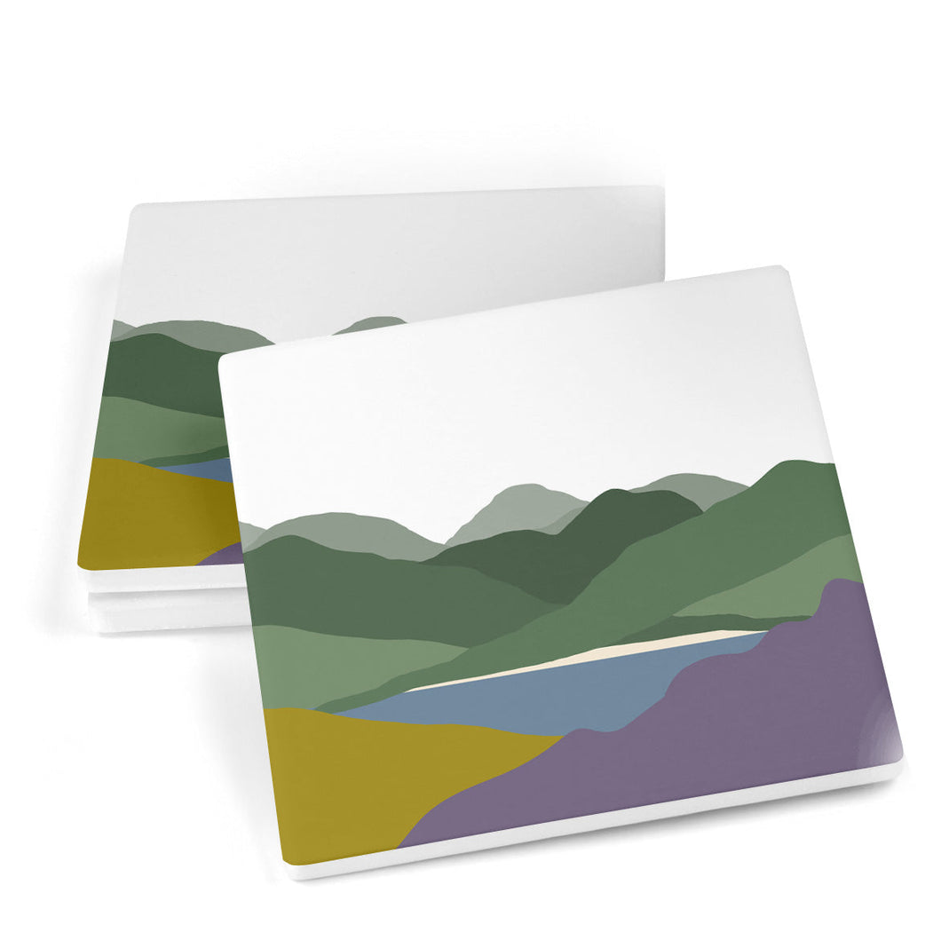 Wholesale Welsh Hills Heather and Gorse Ceramic Coasters - Mustard and Gray Trade Homeware and Gifts - Made in Britain