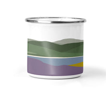 Load image into Gallery viewer, Wholesale Welsh Hills &quot;Heather and Gorse&quot; Enamel Metal Tin Cup - Mustard and Gray Trade Homeware and Gifts - Made in Britain
