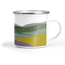 Load image into Gallery viewer, Wholesale Welsh Hills &quot;Heather and Gorse&quot; Enamel Metal Tin Cup - Mustard and Gray Trade Homeware and Gifts - Made in Britain
