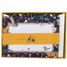 Load image into Gallery viewer, Wholesale Woodland Wonderland Notecard Set with Lined Envelopes - Mustard and Gray Trade Homeware and Gifts - Made in Britain

