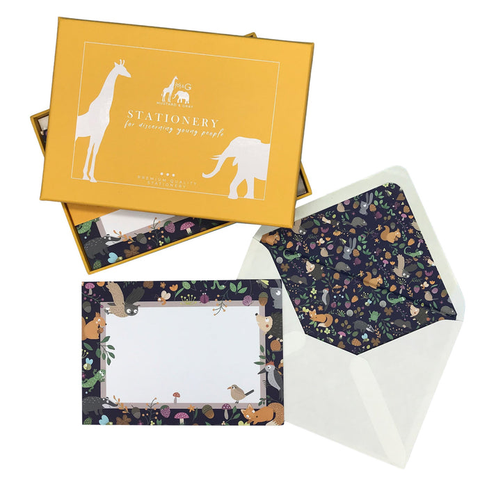 Wholesale Woodland Wonderland Notecard Set with Lined Envelopes - Mustard and Gray Trade Homeware and Gifts - Made in Britain