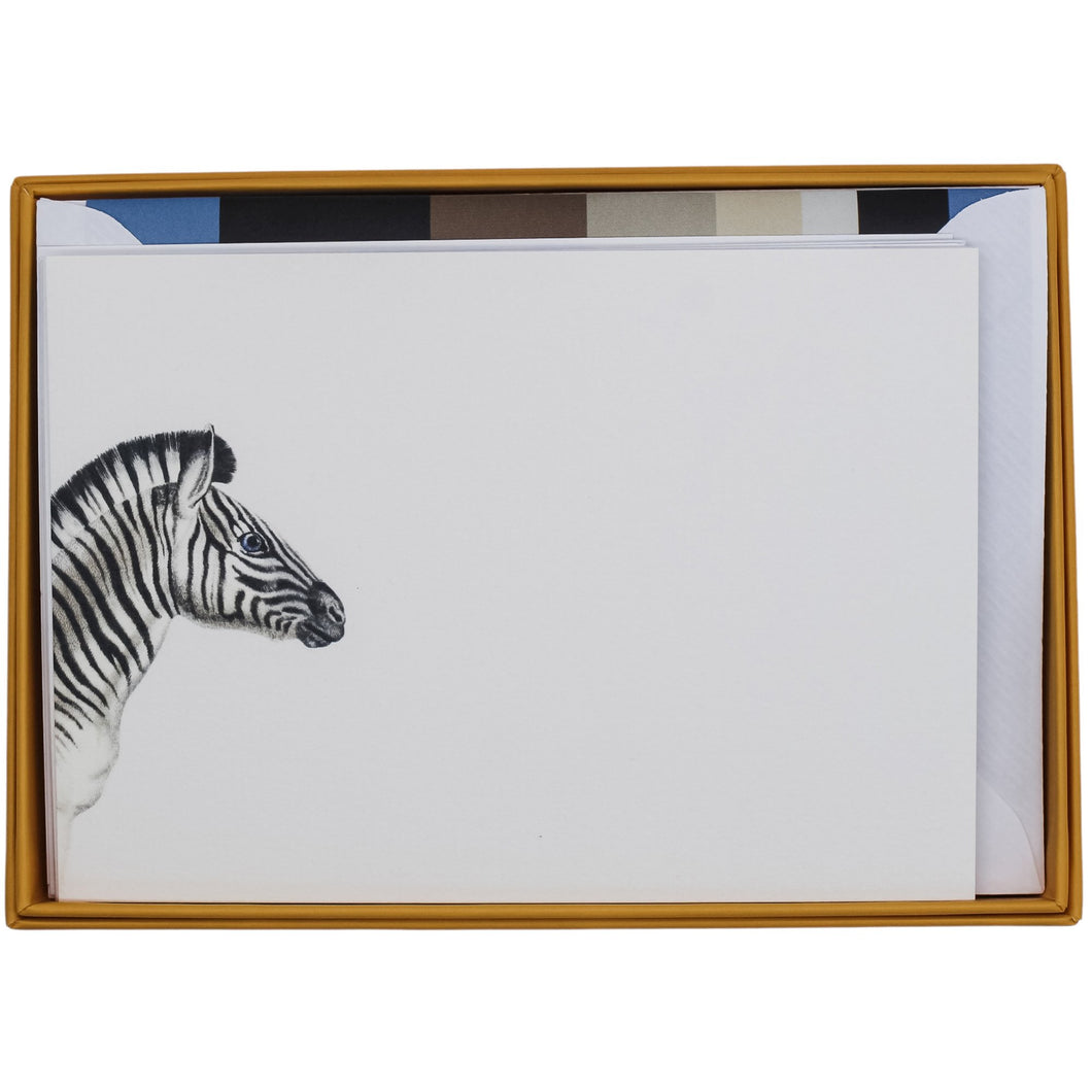 Wholesale Zebra Stripe Notecard Set with Lined Envelopes - Mustard and Gray Trade Homeware and Gifts - Made in Britain